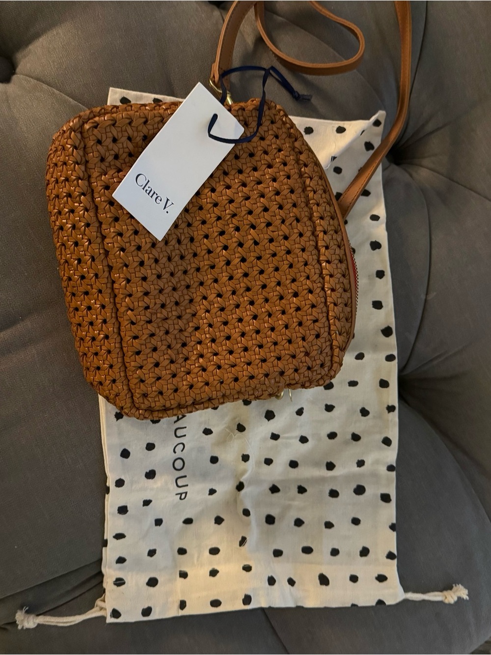 Woven Leather Crossbody Midi Sac in Tan Cuoio NWT. - Picture 4 of 4